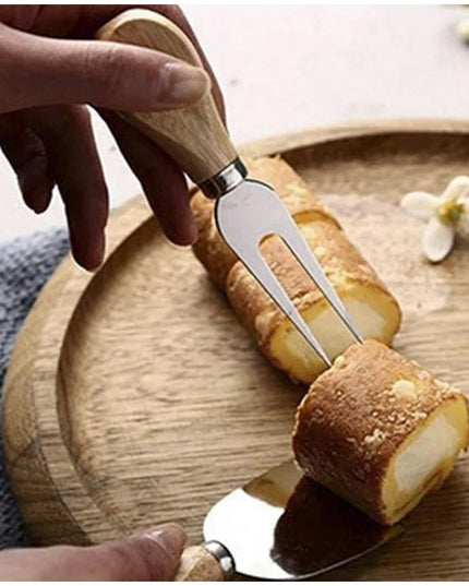 4 cutite pentru branza din otel inoxidabil, maner din lemn de salcam, pentru branza sau unt