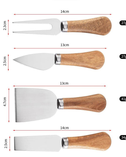 4 cutite pentru branza din otel inoxidabil, maner din lemn de salcam, pentru branza sau unt