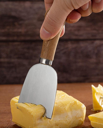 4 cutite pentru branza din otel inoxidabil, maner din lemn de salcam, pentru branza sau unt