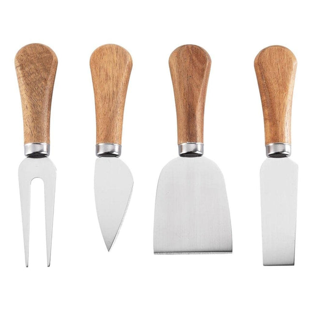 4 cutite pentru branza din otel inoxidabil, maner din lemn de salcam, pentru branza sau unt