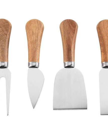 4 cutite pentru branza din otel inoxidabil, maner din lemn de salcam, pentru branza sau unt