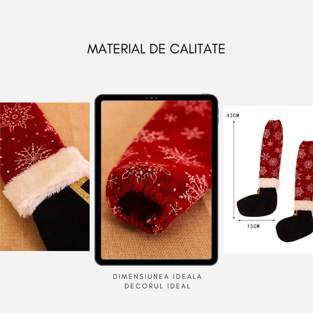 4 decoratiuni tip soseta pentru scaune tematica Craciun, material textil/poliester