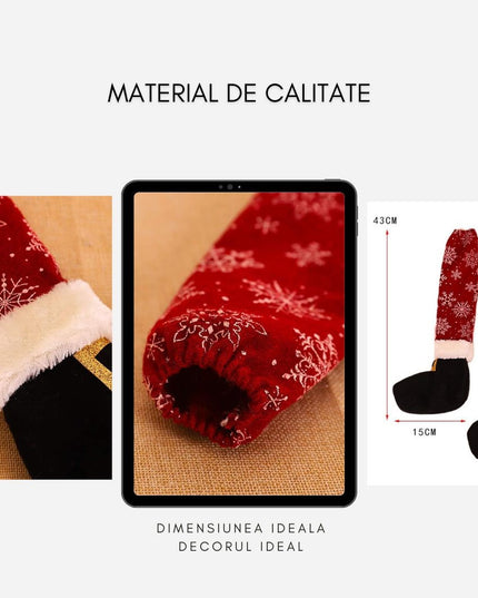 4 decoratiuni tip soseta pentru scaune tematica Craciun, material textil/poliester