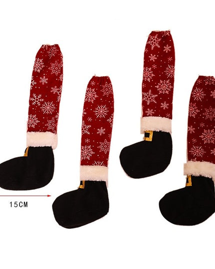 4 decoratiuni tip soseta pentru scaune tematica Craciun, material textil/poliester