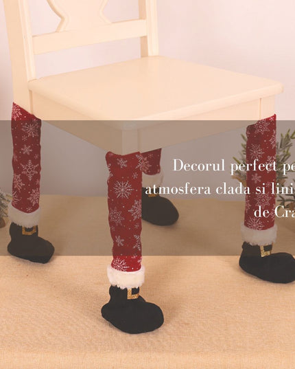 4 decoratiuni tip soseta pentru scaune tematica Craciun, material textil/poliester