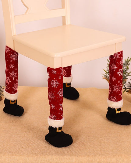 4 decoratiuni tip soseta pentru scaune tematica Craciun, material textil/poliester