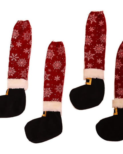 4 decoratiuni tip soseta pentru scaune tematica Craciun, material textil/poliester