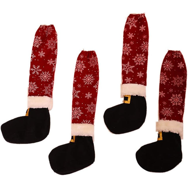 4 decoratiuni tip soseta pentru scaune tematica Craciun, material textil/poliester