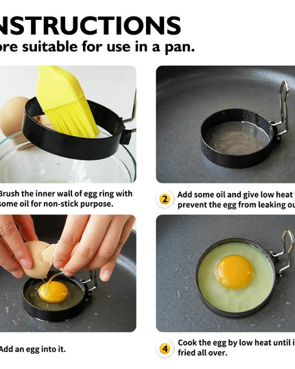 4 forme rotunde pentru ou din otel, strat antiaderent, diametru , cu maner din ABS