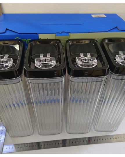 4 Recipiente din Plastic, pentru Alimente/Obiecte, Inchidere Ermetica, Textura Ondulata, .5l, l