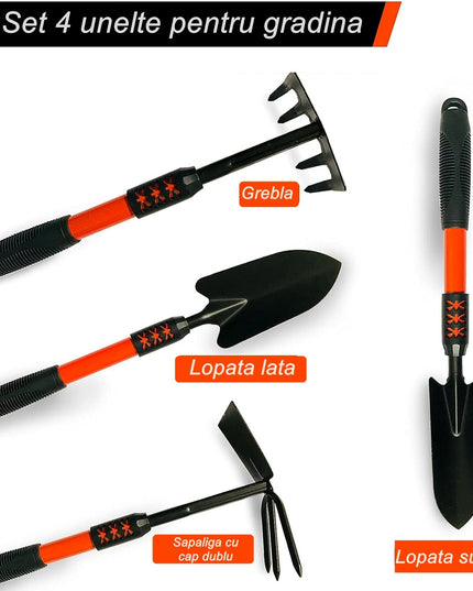 4 Unelte de Gradina Maner extensibil, pentru Plantare Prelucrare Sol si Ingrijire Plante, Material otel carbon