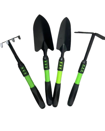Set 4 Unelte de Gradina pentru Plantare, Prelucrare Sol si Ingrijire Plante, Material PVC Carbon, Grebla, Sapaliga cu Cap Dublu, Lopata Mica, Lopata Lata, 43 x 11 cm, /