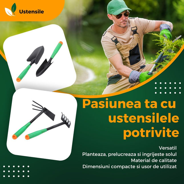 4 Unelte de Gradina pentru Plantare Prelucrare Sol si Ingrijire Plante, Material PVC si cardboard