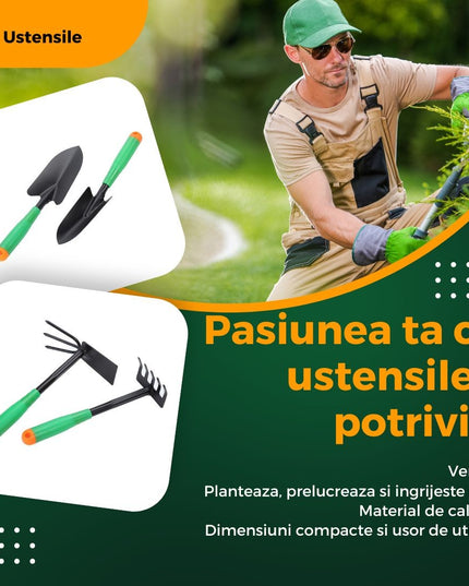 4 Unelte de Gradina pentru Plantare Prelucrare Sol si Ingrijire Plante, Material PVC si cardboard