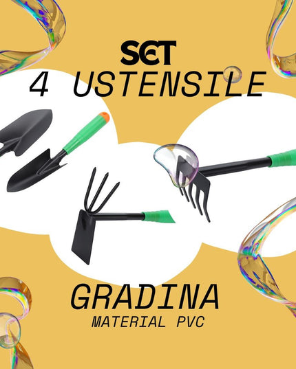 4 Unelte de Gradina pentru Plantare Prelucrare Sol si Ingrijire Plante, Material PVC si cardboard