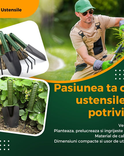 4 Unelte de Gradina pentru Plantare Prelucrare Sol si Ingrijire Plante, Material PVC si cardboard