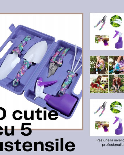 5 accesorii pentru gradinarit geanta depozitare inclusa, otel inoxidabil