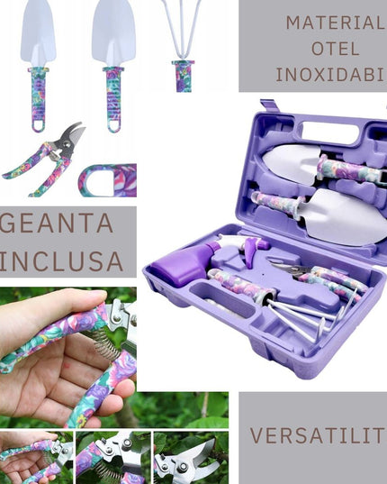 5 accesorii pentru gradinarit geanta depozitare inclusa, otel inoxidabil