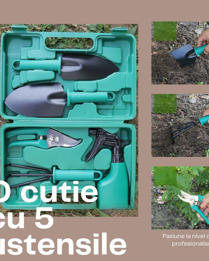 5 accesorii pentru gradinarit geanta depozitare inclusa, otel inoxidabil