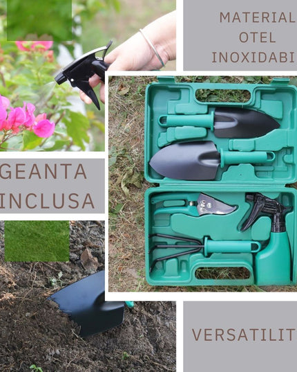 5 accesorii pentru gradinarit geanta depozitare inclusa, otel inoxidabil