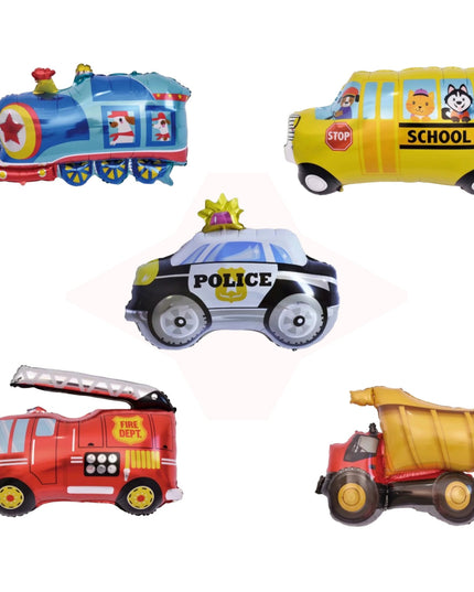 Set 5 Baloane Folie Metalizata, Figurine Masini, 30 cm, Ambalaj Individual, Pai inclus, Umflare cu Aer sau Heliu
