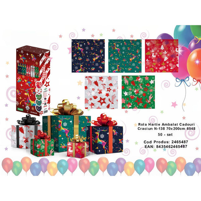 50 role hartie ambalat cadouri Craciun,5 modele