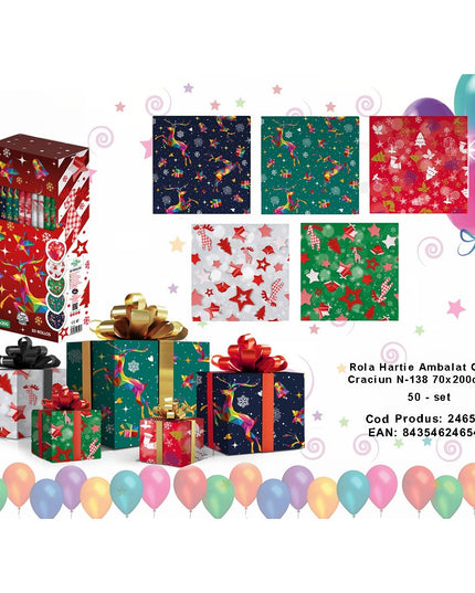 50 role hartie ambalat cadouri Craciun, , 5 modele