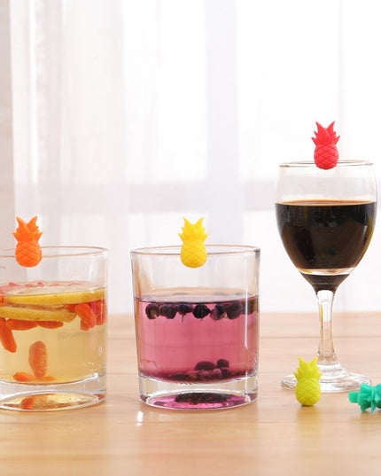 6 Accesorii pentru Pahare, pentru Petreceri/Cocktailuri, din Silicon, Model Ananas