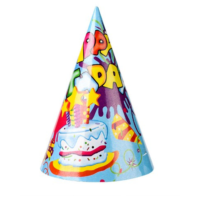 6 Coifuri, Petrecere Copii, din Carton,Model 5 Happy Birthday