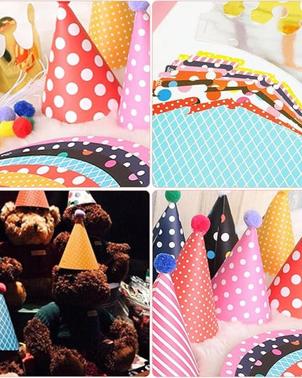 6 Coifuri, Petrecere Copii, din Carton,Model cu Buline si Dungi