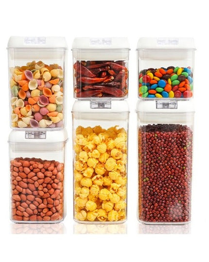 6 Recipiente din Plastic, pentru Alimente/Obiecte, Inchidere Ermetica, .5l, .8l, .2l, Capac