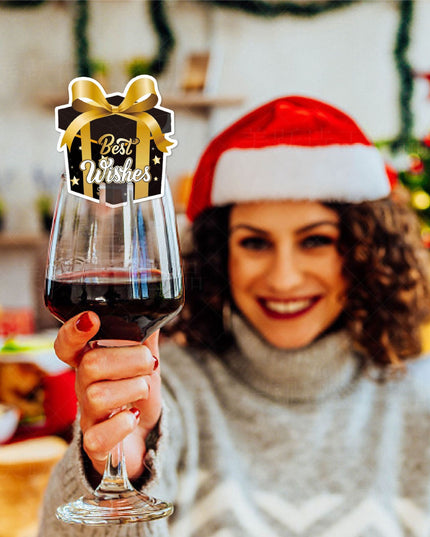 6 Decoratiuni pentru Pahare de Cocktail, Tema Anul Nou, din Hartie