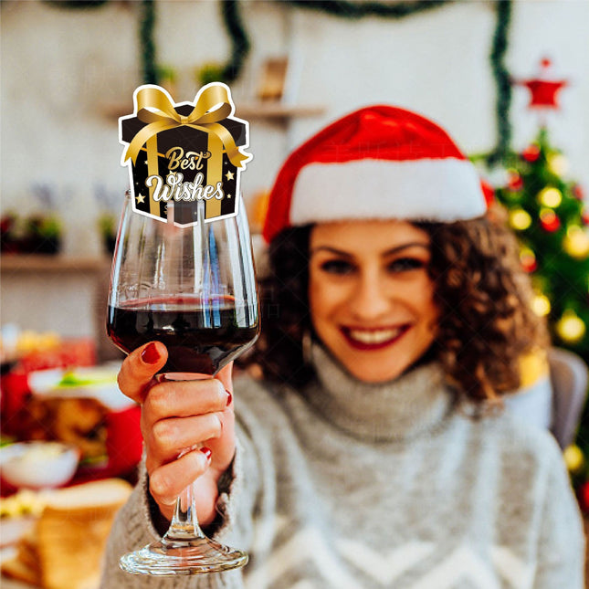 6 Decoratiuni pentru Pahare de Cocktail, Tema Anul Nou, din Hartie