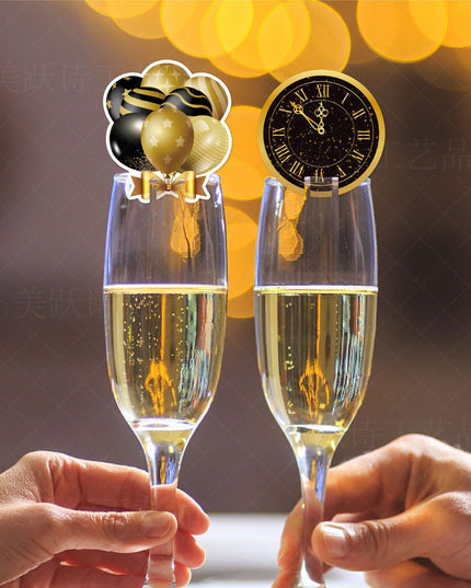 6 Decoratiuni pentru Pahare de Cocktail, Tema Anul Nou, din Hartie