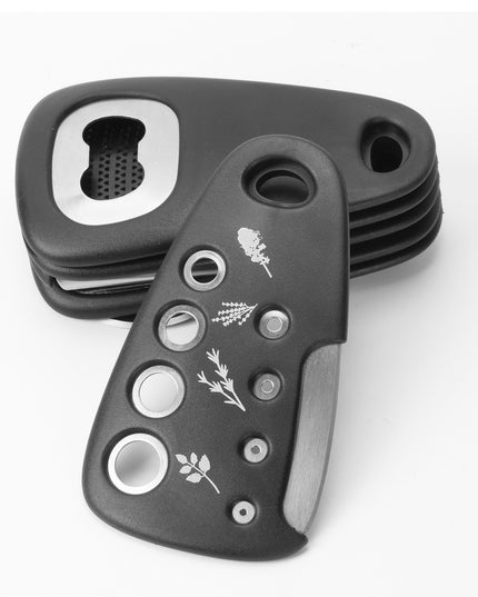 1 mini ustensile bucatarie taietor pizza, cutit, curatator, razatoare, desfacator, presa usturoi, manere din ABS, lame ascutite din otel inoxidabil