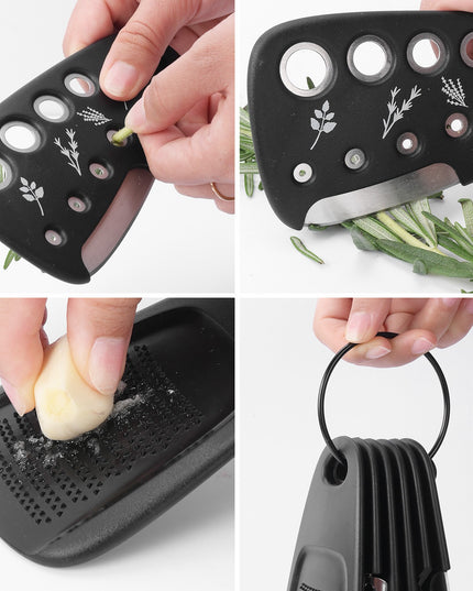 1 mini ustensile bucatarie taietor pizza, cutit, curatator, razatoare, desfacator, presa usturoi, manere din ABS, lame ascutite din otel inoxidabil