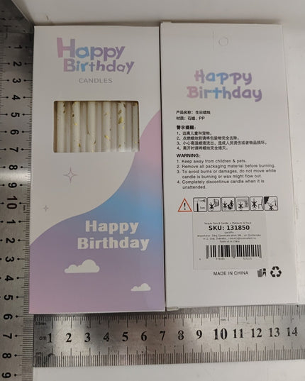 Set 6 Lumanari Lungi, din Parafina, 10 x 0.5 cm, Happy Birthday, /