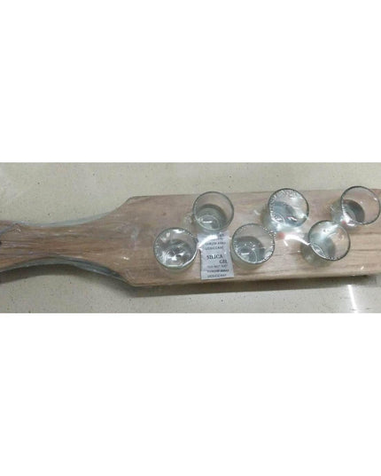 Pahare Shot din Sticla, 6 pahare pentru Shot cu Suport din Lemn, Design Rustic,Model 2