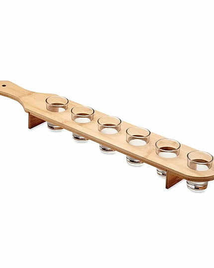 6 Pahare Shot din Sticla cu Suport din Lemn, Design Rustic