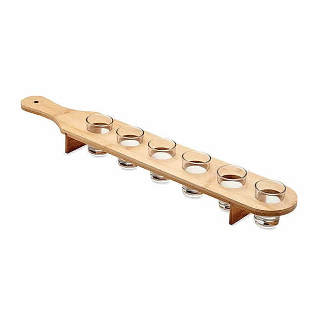 6 Pahare Shot din Sticla cu Suport din Lemn, Design Rustic