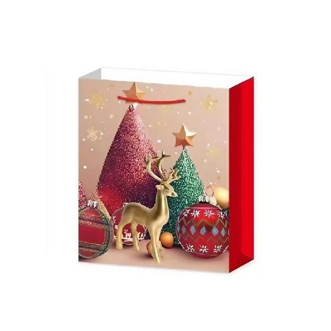 6 Pungi Cadou, Imprimeu Tematica Brad de Craciun, Model Random, din Hartie, Impachetare Usoara a Cadourilor