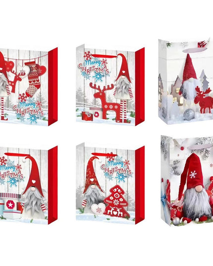 6 Pungi Cadou, Imprimeu Tematica Gnomi, Model Random, din Hartie, Impachetare Usoara a Cadourilor
