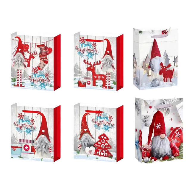 6 Pungi Cadou, Imprimeu Tematica Gnomi, Model Random, din Hartie, Impachetare Usoara a Cadourilor