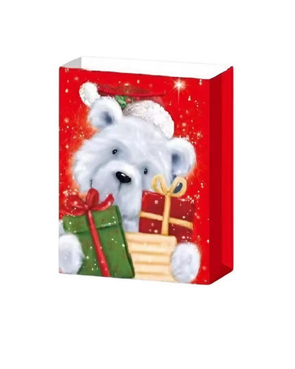 6 Pungi Cadou, Imprimeu Tematica Mos Craciun si Ursuleti, Model Random, din Hartie, Impachetare Usoara a Cadourilor