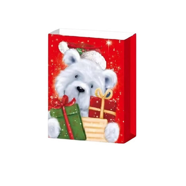 6 Pungi Cadou, Imprimeu Tematica Mos Craciun si Ursuleti, Model Random, din Hartie, Impachetare Usoara a Cadourilor