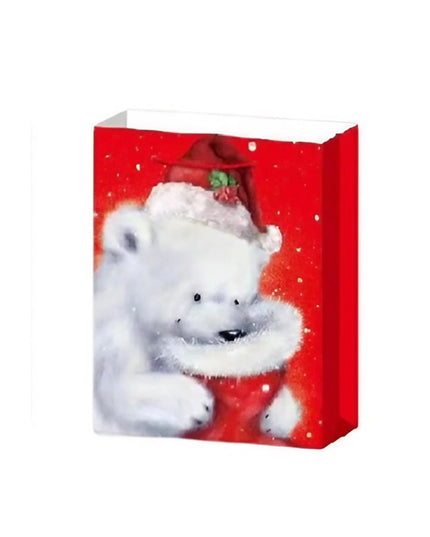 6 Pungi Cadou, Imprimeu Tematica Mos Craciun si Ursuleti, Model Random, din Hartie, Impachetare Usoara a Cadourilor
