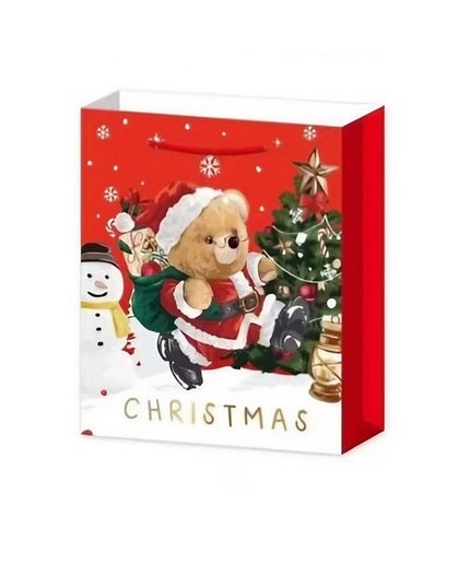 6 Pungi Cadou, Imprimeu Tematica Mos Craciun, Ursuleti, Brazi, Model Random, din Hartie, Impachetare Usoara a Cadourilor