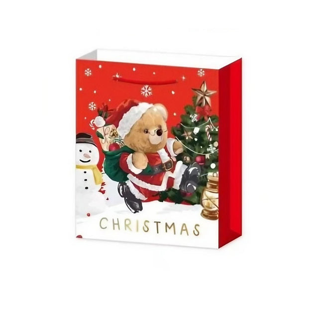 6 Pungi Cadou, Imprimeu Tematica Mos Craciun, Ursuleti, Brazi, Model Random, din Hartie, Impachetare Usoara a Cadourilor