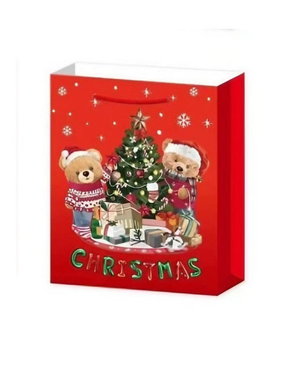 6 Pungi Cadou, Imprimeu Tematica Mos Craciun, Ursuleti, Brazi, Model Random, din Hartie, Impachetare Usoara a Cadourilor