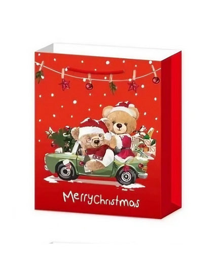 6 Pungi Cadou, Imprimeu Tematica Mos Craciun, Ursuleti, Brazi, Model Random, din Hartie, Impachetare Usoara a Cadourilor